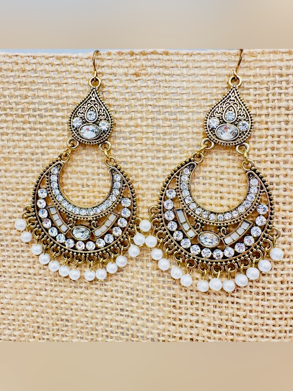 Fashion Jewelry Rustic Gold Tone Rhinestone Beads Chandelier Drop Earrings